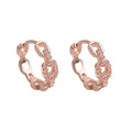 Rose Gold Tone Chain Link And Clear Stone Huggie Hoop Earrings view 5