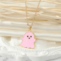 Gold Tone Pastel Enamel Ghost Figure Pendant Necklaces view 4