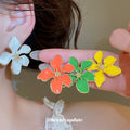 Glossy Four Petal Flower Stud Earrings in Seven Bright Colors view 2