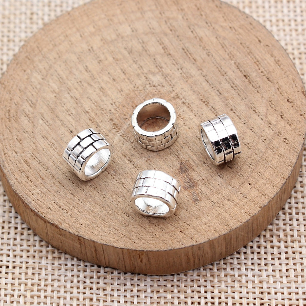 9.1x9.1x6.1mm 1.05g Antique Silver Zinc Alloy Lattice Pattern Large Hole Spacer Beads for Bracelet Making