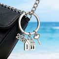Silver Tone Metal House, Heart Key And Number Charm Keychain view 4