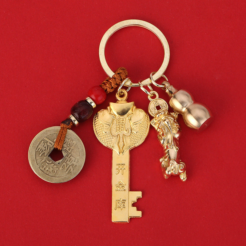 Golden Zodiac Dragon Style Alloy Keychain for Bags and Car Keys