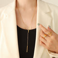 Y Bar Lariat Necklace Geometric Vertical Bars Gold Steel Chain view 1
