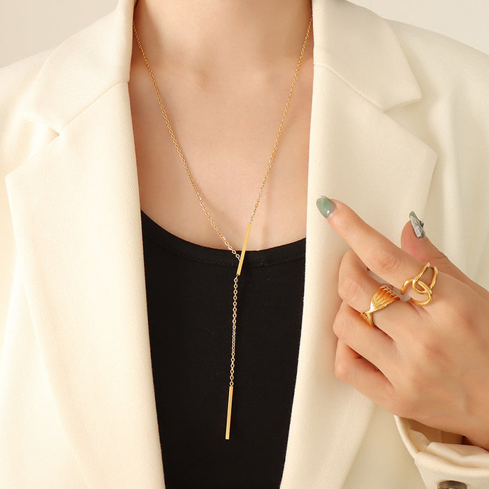 Y Bar Lariat Necklace Geometric Vertical Bars Gold Steel Chain