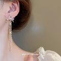 Pink Butterfly Crystal Earrings with Triple Chain Tassels view 3