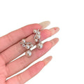Silver Floral Branch And Pearl Drop Stud Earrings With Crystals view 3