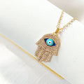 Gold Tone Crystal Egyptian and Hamsa Evil Eye Pendant Necklaces view 7