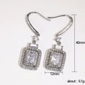 Rectangular Clear Stone Silver Hook Earrings Metal Jewelry Design view 5