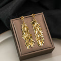 Metal Leaf Wheat Tassel Drop Earrings Gold Silver Tone view 6