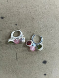 Gold Tone Colorful Gem Cluster Hoop Earrings Statement Jewelry view 7