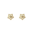 Gold Tone Pale Green Clear Petal Six Point Flower Stud Earrings view 5
