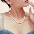 White Shell Bead Pearl Necklace Gold Zircon Barrel Accent view 3