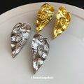 Crinkled Leaf Stud Earrings in Gold and Silver Tones view 2