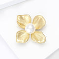 Brushed Gold Tone Four Petal Flower Pearl Brooch Decorative Lapel Accessory view 3