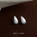 Brushed Silver Teardrop Stud Earrings Matte Water Drop view 3