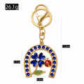 Horseshoe Flower Ladybug Rhinestone Keychain Gold Charm view 3