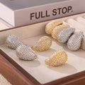 Teardrop Stud Earrings Pave Crystal Pearl Gold Steel Metal view 2
