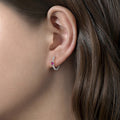 Silver Pink Oval Center Clear Pavé Huggie Earrings view 3