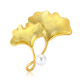Double Ginkgo Leaf Brooch in Gold or Silver With Pearl Drop view 5