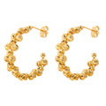 Gold Beaded C-Hoop Earrings Twisted Faceted Ball Chain view 5