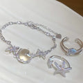 Silver Star Orb Bracelet Starfish Shell Open Rings view 1