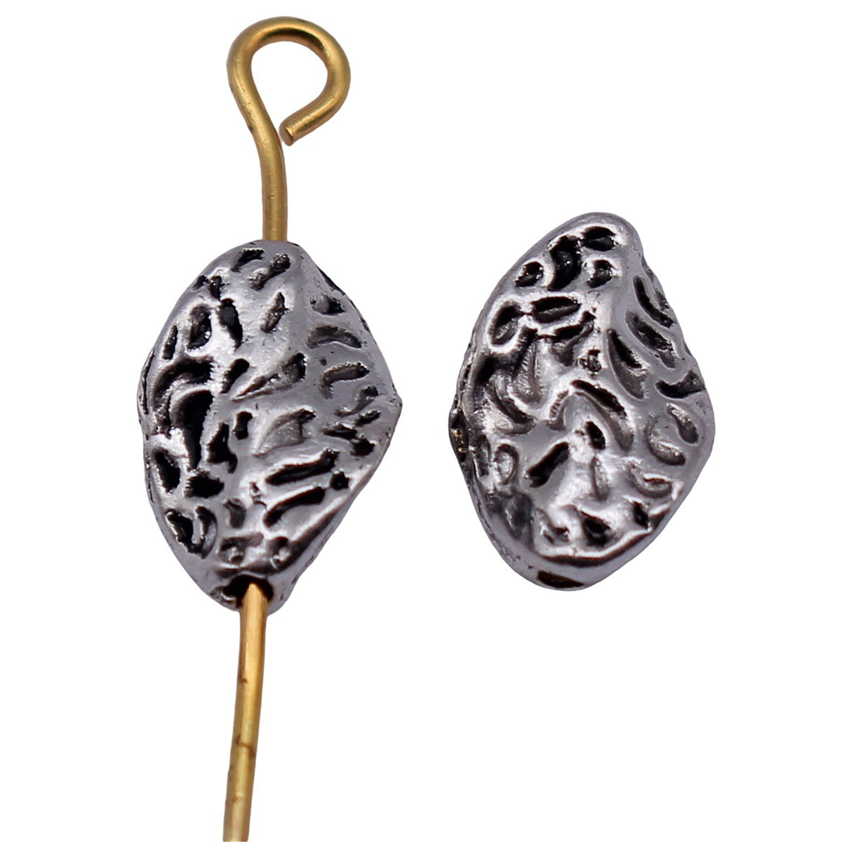 10x6.8x2.9mm 0.46g Antique Silver Zinc Alloy Twisted Hammered Marquise Loose Metal Beads for Jewelry