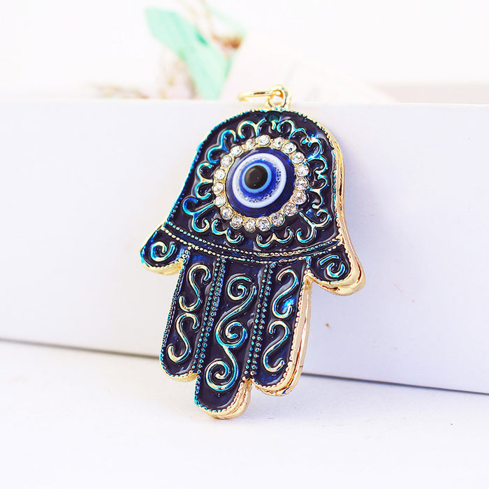 Rhinestone Hand Evil Eye Keychain Zinc Alloy Car Bag Charm