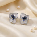 White Translucent Flower Blue Stone Silver Tone Stud Earrings view 4