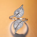 Double Leaf Baguette Stone Adjustable Open Ring Silver Tone view 4