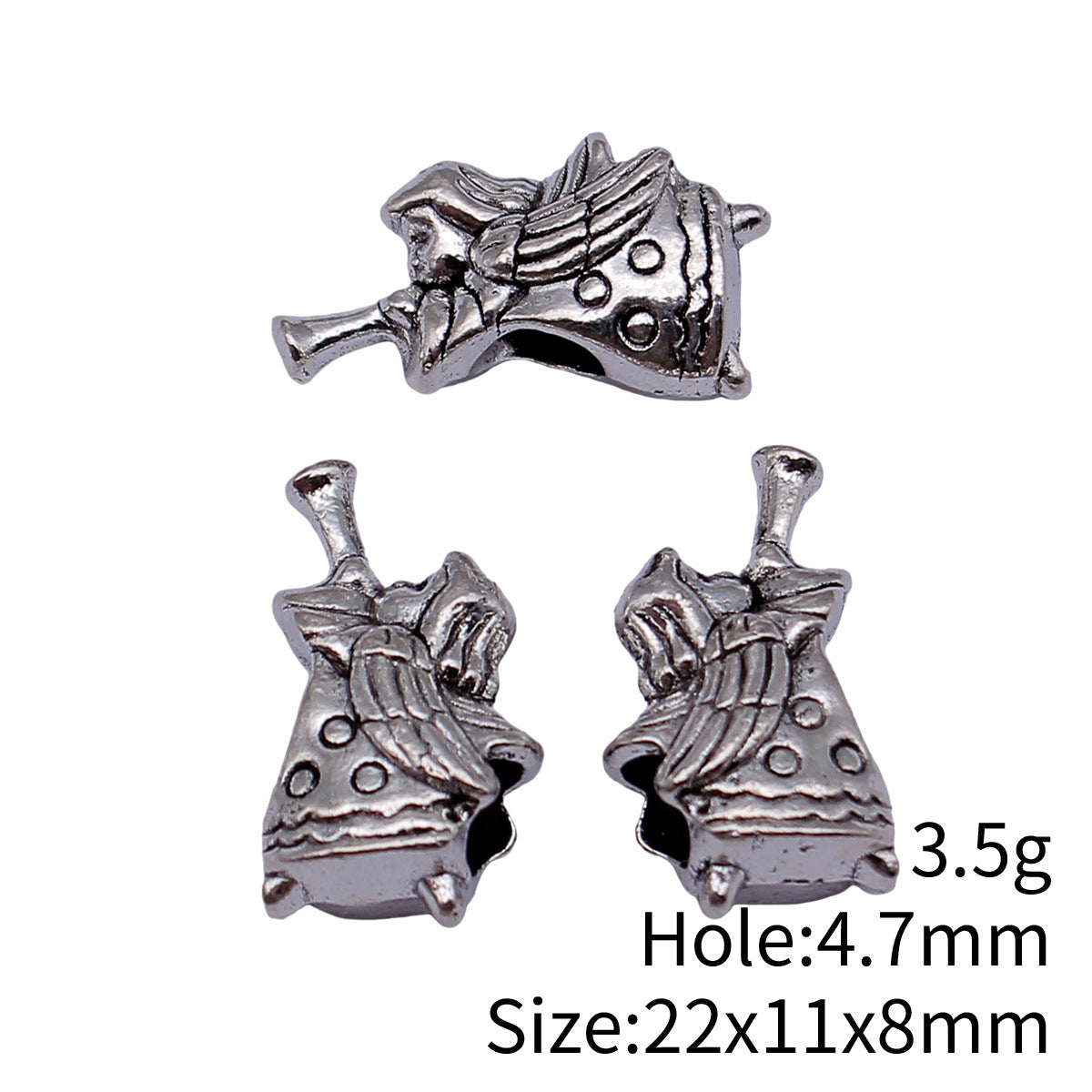 22x11x8mm 3.5g Antique Silver Zinc Alloy Trumpeting Angel Large Hole Beads for Vintage Bracelet Making