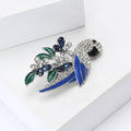 Silver Tone Blue Enamel Rhinestone Parrot Flower Branch Brooch view 3