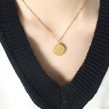 Figure In Hat Irregular Pendant Necklace Bead Station Chain