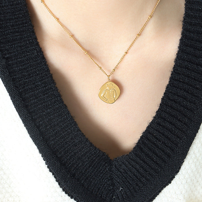 Figure In Hat Irregular Pendant Necklace Bead Station Chain