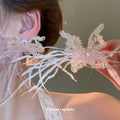 Pink Sheer Butterfly Jewelry in Necklace and Ear Clip Styles view 3