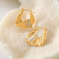 Wavy Metal Hoop Earrings Sea Shell Inlay Gold Silver view 2