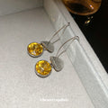 Silver Tone Hook Earrings With Amber Yellow Round Crystals view 4