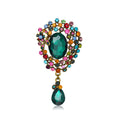 Aqua Gold Tone Flower Crystal Two Designs Metal Brooch Pin view 1