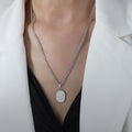 Oval Embossed Flower Pendant Necklaces Gold Steel Figaro Rope view 9