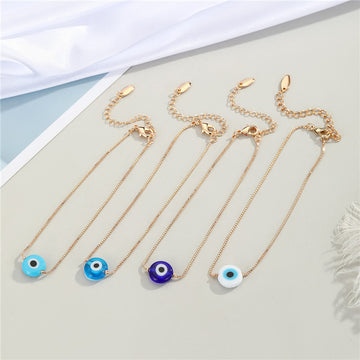 Gold Tone Round Glass Evil Eye Chain Anklets in Four Colors