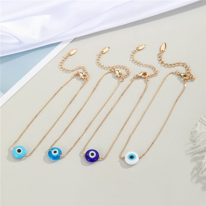 Gold Tone Round Glass Evil Eye Chain Anklets in Four Colors