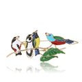 Enamel Three Birds Branch Brooch Multicolor Songbird Pin view 5