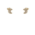 Gold Mini Crescent Moon Star Stud Earrings Pavé Zircon view 5