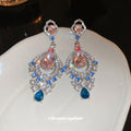 Pink and Blue Crystal Fan Teardrop Earrings Jewelry view 2