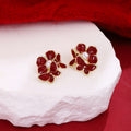 Red Enamel Look Flower Pearl Look Small Stud Earrings view 6