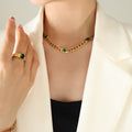 Gold Cuban Link Clear Green Stone Necklace Bracelet Styles view 4