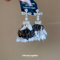 Black and White Beaded Tassel Flower Drop Earrings view 2