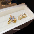 Gold Open Butterfly Band Oval Solitaire Crystal Rings view 2