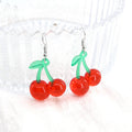 Silver Tone Strawberry and Cherry Fruit Resin Hook Earrings view 4
