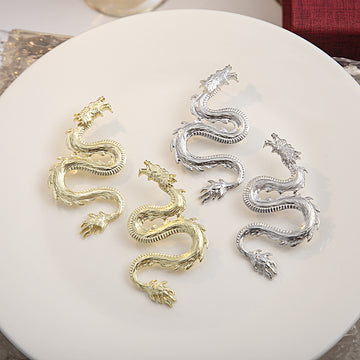 Gold and Silver Sculptural Chinese Dragon Stud Earrings