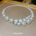 White Graduated Pearl Choker Double Layer Front Necklace view 4